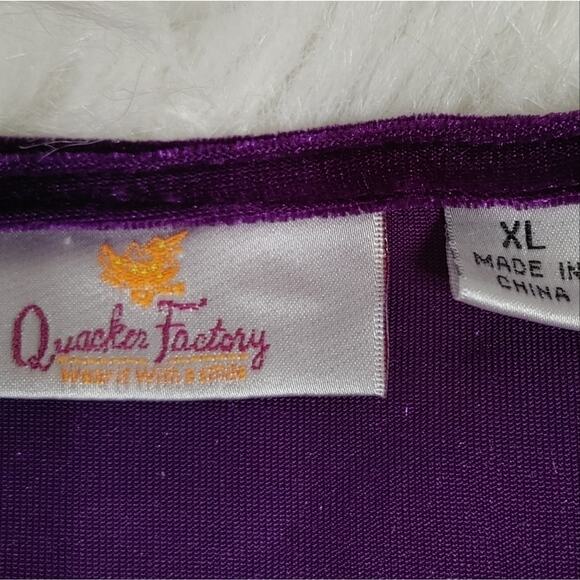 Quacker Factory Size XL Extra Large Purple Velvet Jewel Long Sleeve Fancy Blouse - Picture 7 of 12